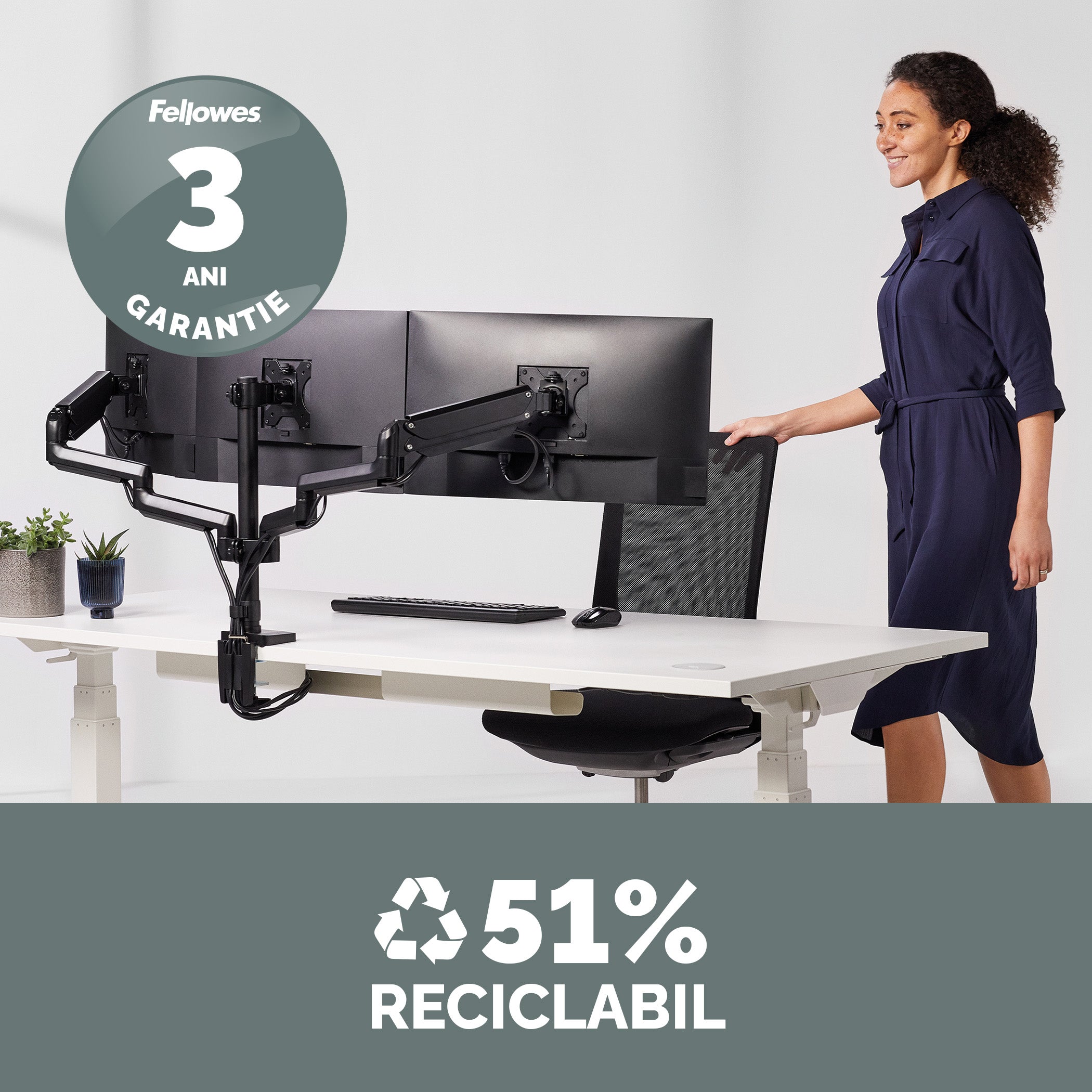 SUPORT MONITOR 3 BRATE NEGRU PLATINIUM FELLOWES