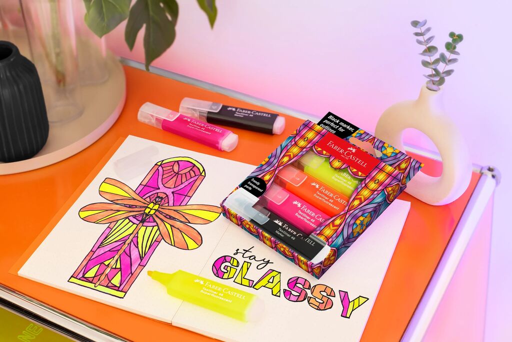 TEXTMARKER SET 4 SUPERFLUORESCENT EDITIE SPECIALA GLASSY FABER-CASTELL